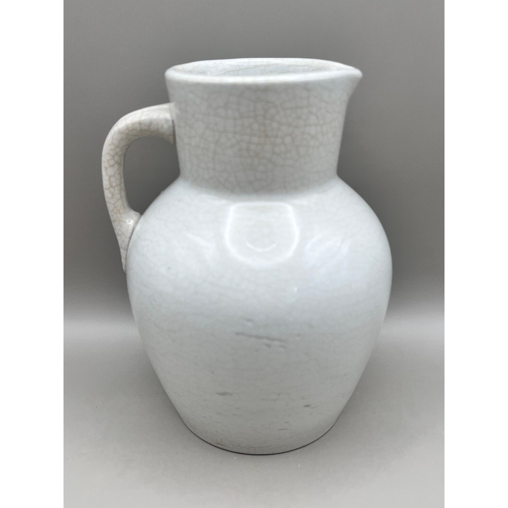 Vtg Frankoma White Crackle Glaze Ceramic Pitcher Farmhouse Vase 5" Holds 12 oz